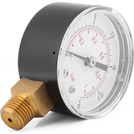 Manomètre Mini Basse Pression 0-15 psi / 0-1 bar, pour Carburant, Air, Huile ou Eau, Filetage BSPT (1/5)