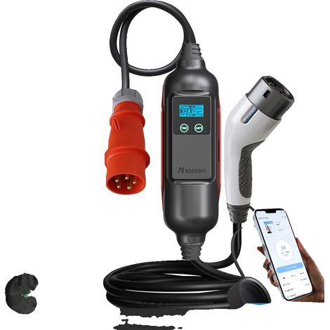 Cargador portátil para vehículos eléctricos, control WiFi, resistente a la intemperie IP65, 22 kW y adaptador, tipo 2 (1/2)