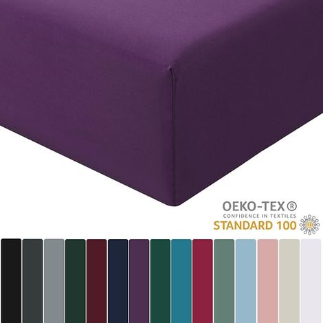 Drap Housse 180x200 Violet - Bonnet 40cm Matelas en Microfibre 2 Personnes avec Élastique Tout Autour (1/4)