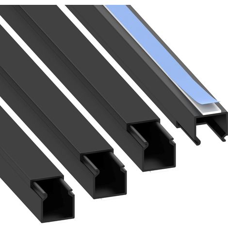 Goulotte Câble PVC - Lot de 4 - 15x15mm - 4m Total - Adhésif - Noir - Pour Mur et Plinthe (1/5)