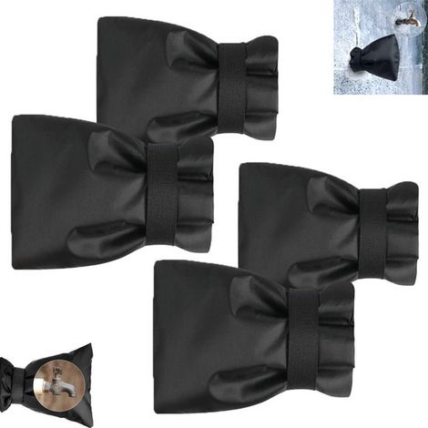 Lot de 4 housses de robinet extérieur antigel à scratch épais - Noires - Housse chaude pour robinet extérieur - Protection antigel hivernale pour robinet - Housse isolante et antigel - Housse antigel  (1/5)