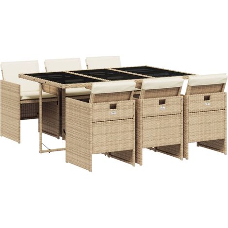 Maison Exclusive - 7-tlg. Garten-Essgruppe mit Kissen Beige Poly