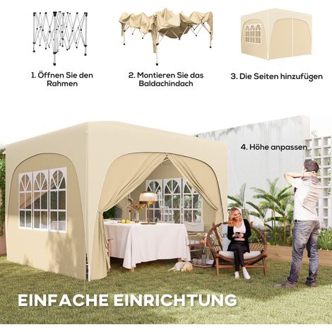 Pavillon pliable 3x3 m, abri de jardin avec côtés latéraux et housse de transport, protection solaire UPF50+, hauteur ajustable, teinte sable (1/4)