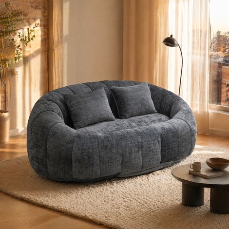 Canapé 150x95x63 Cm En Chenille Grise - Fauteuil Poire 2 Places Rembourré Mousse Mémoire (1/5)