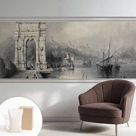 Papier peint intissé mural avec colle pour salon et chambre Décoration murale rapide - Colle incluse gratuite Paysage marin 250x104 cm (1/5)