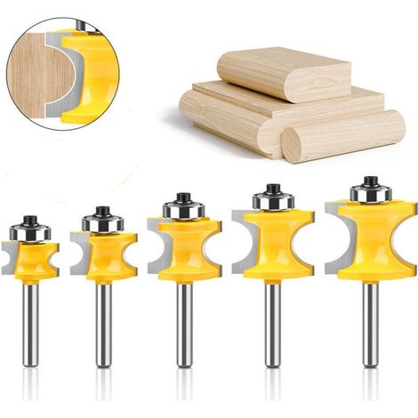 5Pcs 8mm Tige Bullnose avec colonne Perle visage/Moulure Router Bit, Fraise à Bois Coupe Rayon