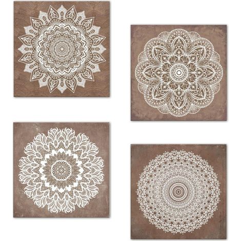 Lupia - Set 4 Quadri Moderni su Carta telata AZULEJOS Mandala 16x16 cm, Pronti da Appendere, Multicolore, Carta, Decorazione per Cucina, Soggiorno, Ufficio, Idea regalo bomboniera (1/4)
