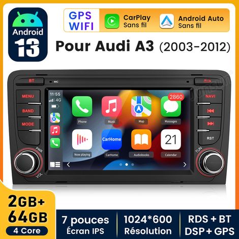 7 pouces Carplay Autoradio pour Audi A3 2003-2012 Android 2+64GB JUNSUN