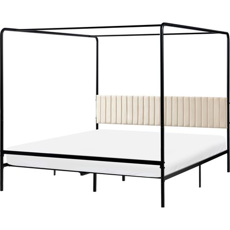 Cama con dosel de metal doble con estructura metálica y cabecero tapizado 180 x 200 cm negro Dannemois