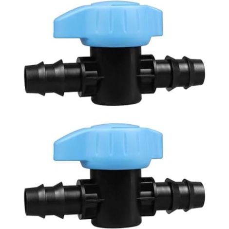 Vanne d'arrêt pour irrigation goutte à goutte, lot de 2, double embout cannelé, raccord de tuyau d'arrosage de 16 mm pour jardin, serre, verger (1/5)