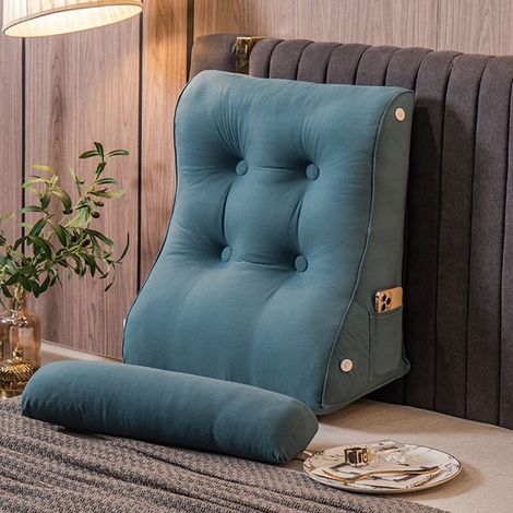 Lumbar Support Cushion, Comfort and Ergonomic Back Wedge Cushion for Sofa, Sofa Bolster Backrest, Extra Large Reading Cushion, with Zippered Headrest and Pockets, Reading Pillow (55X60X26CM)