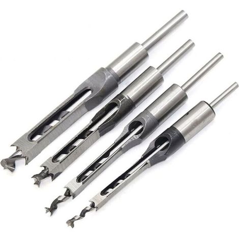 Set 4 bédanes à trou carré - Acier creux - 1/4-3/8 pouces - Menuiserie précise - Outils durables