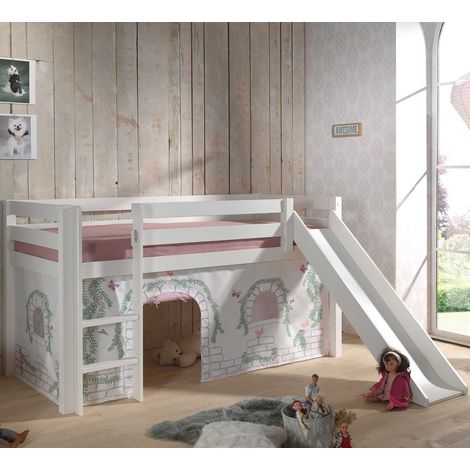 Lit toboggan 90x200 avec tente contra pin massif blanc Pino (1/5)