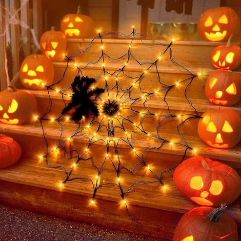 Guirlande lumineuse d'Halloween à 70 LED avec toile d'araignée et petite araignée, 8 modes d'éclairage, télécommande et alimentation USB. (1/5)