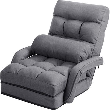 Divano letto in tessuto regolabile in 5 livelli con braccioli e cuscino pieghevole da terra 173x67x12cm Grigio scuro (1/3)