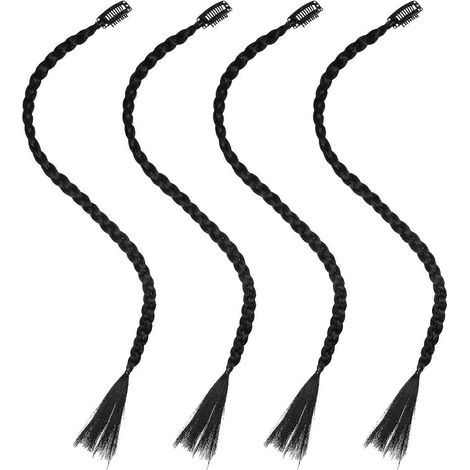 Lot de 4 extensions de cheveux tressées à clips, frange longue tressée sur le côté. (1/5)
