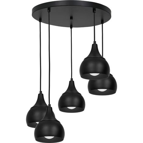 Suspension noire ronde 5 abat-jours E27 Aktan Luminex