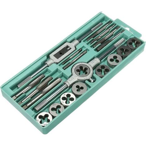 Lot de 20 tarauds et filières en acier inoxydable pour filetage en acier au tungstène, bote métallique