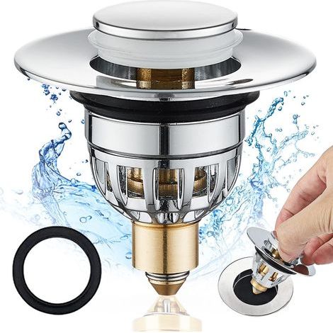CCYKXA Pop-up Bathroom Sink Plug - Stainless Steel - Push-Type - with Rebound Core - for 34-40 mm Drain Hole