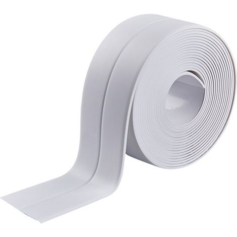 2 rotoli di nastro sigillante in PVC impermeabile e autoadesivo per pareti, doccia, WC, cucina e bagno (bianco) con spatola inclusa (1/5)