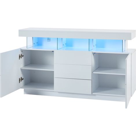 Moderne weiße Hochglanz-Kommode 140x35x80 cm mit RGB-LED und 3 Schubladen MODENUIT (1/5)