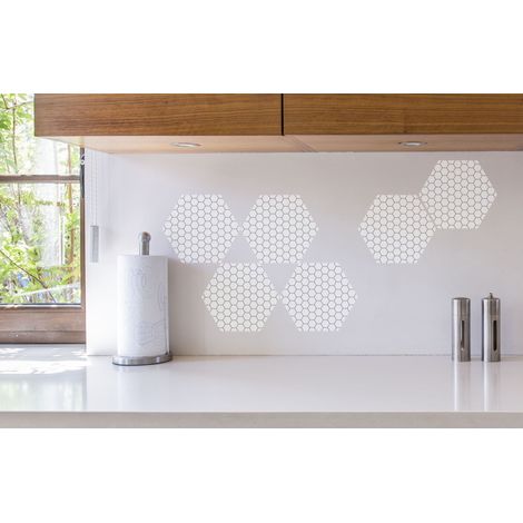 Sticker Carrelage Adhésif 15x15cm 6pcs Hexagonale Noir/Blanc Nid d'Abeille Géométrique Déco Sobre et Épurée (1/4)