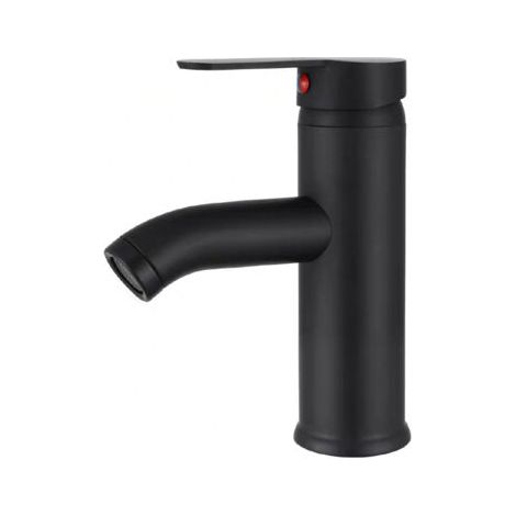 Mitigeur de lavabo cascade noir, mitigeur de lavabo de salle de bain à poignée unique bas, petit bec rond en laiton, eau chaude et froide en option, hauteur du bec 70 mm (1/5)
