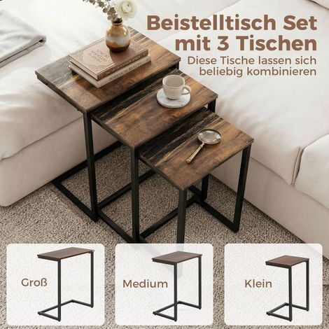 Lot de 3 tables gigognes d'appoint, style industriel, cadre en métal, teintes marron et noir, dimensions 45x30x60 cm.