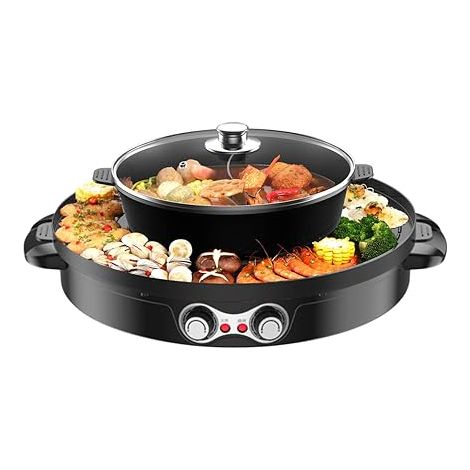 Barbecue coréen Hot Pot Electrique Appareil Fondue Chinoise et Barbecue Coréen électrique de Table 220V 2200W 2 en 1 Chauffage Haute Efficacité Contrôle de Température pour d'un Barbecue (Noir) (1/5)