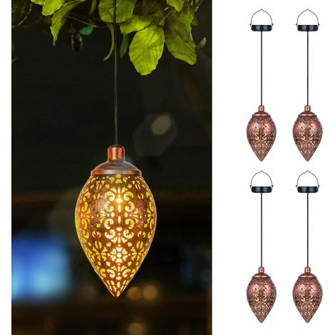 Lot de 4 lampes solaires à suspendre pour l'extérieur - En métal vintage - Étanche IP65 - Pour balcon, patio, jardin, cadeau de jardin pour femme (1/5)