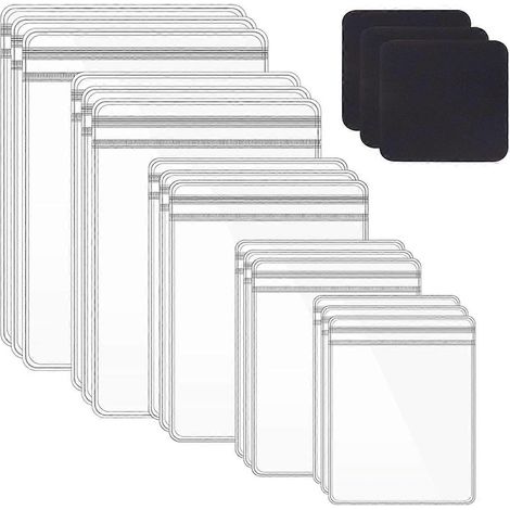 160 sachets à bijoux en PVC auto-scellants de 5 tailles, transparents, avec fermeture éclair et kit de 30 bandes anti-ternissement. (1/5)