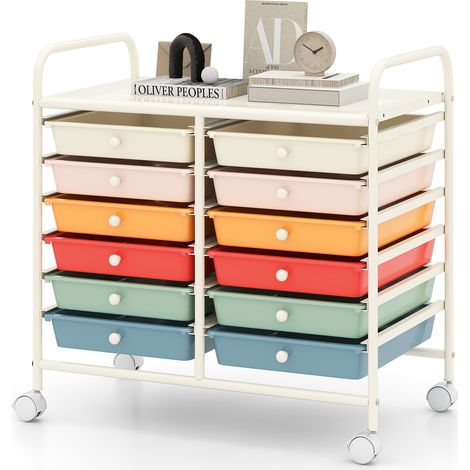 COSTWAY 12 Drawers Multi-Purpose Utility Cart Storage Rolling Cart-Macaron (1/5)