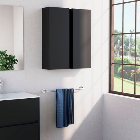 Inda - Pensile bagno con anta DX e ripiano 30x80 cm - Nero opaco (1/3)