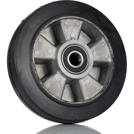 Rs Pro – Roue de chariot caoutchouc noir 200mm x 50mm – Capacité 400kg – Roulement à bille – Moyeu en aluminium – Pour fonctionnement silencieux