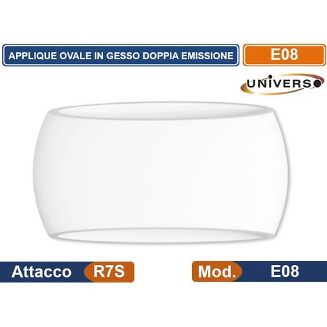 APPLIQUE OVALE IN GESSO VERICIABILE CON DOPPIA EMISSIONE LUMINOSA 50W PORTALAMPADA R7S (1/5)