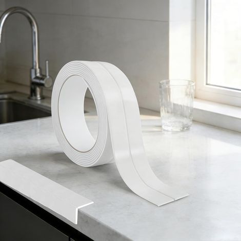 Mouldings décoratif en PVC - Pliage central pour n'importe quel angle - Facile à découper - Pour murs, baignoire, cuisine, bois, carrelage, verre, métal (blanc, 20 mm x 13 m) (1/5)