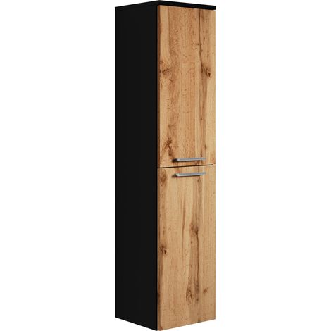 Badplaats – Colonne de salle de bain 130 cm noir – Panneau de particules – 2 portes – Montage réversible – Rangement optimal pour salon, chambre ou bureau