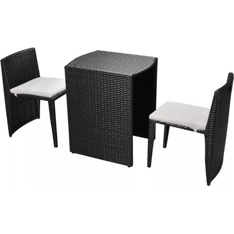 Table rectangulaire et 2 chaises de jardin métal et résine tressée noir Leila (1/5)