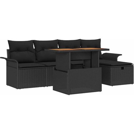 Maison Exclusive - Conjunto de sofá de jardín 6 pcs Negro ratán s