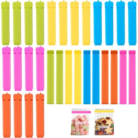 30 Pièces Pince Sachet Alimentaire 7/11 cm, Fermeture Sachet Alimentaire, Pince Sachet Cuisine Réutilisable pour Emballage Cuisine Bonbons Snack-Coloré (1/5)