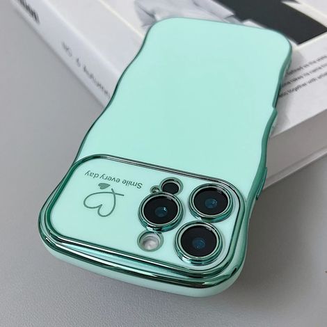 (iPhone 13 Pro Max, Vert menthe) Coque souple en TPU électroplaqué en forme de cœur ondulé, compatible avec iPhone, protection antichoc