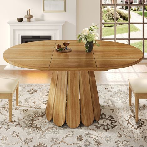 Tavolo da pranzo rotondo 118-158x118x76 cm marrone in MDF e metallo estensibile (1/5)