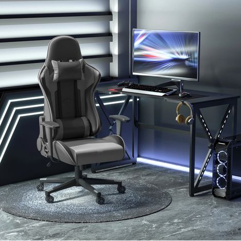 Sedia gaming ufficio reclinabile nera 67,5x74x126-136 OKMYHOME (1/3)