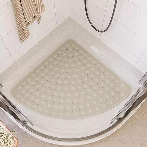 Tapis de douche antidérapant - lavable en machine, avec trous d'évacuation et ventouses - 70 x 70 cm, gris (1/5)