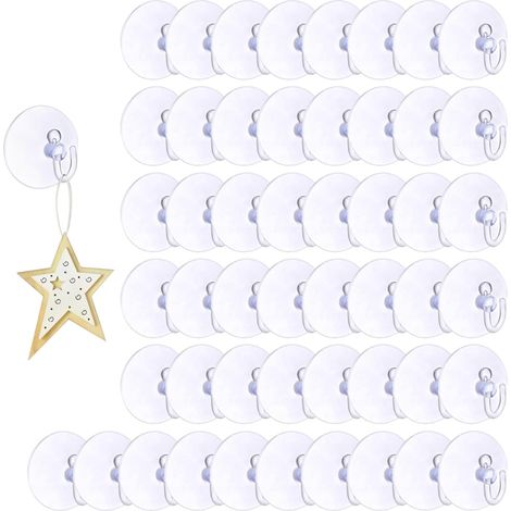 Lot de 50 crochets à ventouse transparents, réutilisables, 2 kg, pour fenêtre, salle de bain, cuisine, sacs, manteaux, couronne de Noël (1/5)