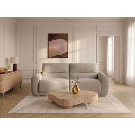 BOBOCHIC - Canapé droit convertible MINORQUE ouverture express tissu chenille 140x200 Beige (1/5)