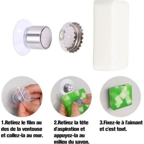 Porte-Savon Magnétique - Ventouse - Acier Inoxydable - Pour Salle De Bain Cuisine Évier Baignoire - Lot De 6 (1/5)