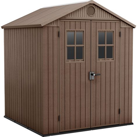 Darwin 6x6 - Gartenhaus 190x221x183 cm mit 2 Türen zur Werkzeugaufbewahrung, Holzoptik-Oberfläche Evotech+ aus braunem Kunstharz