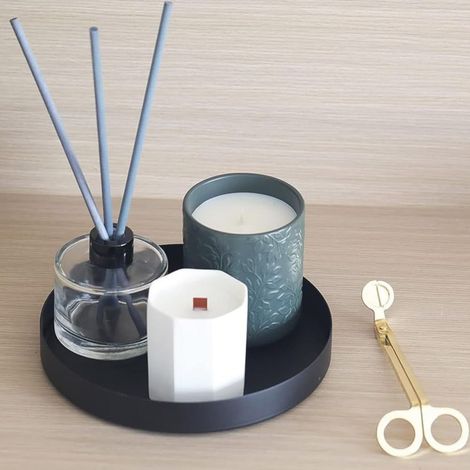 Plateau à bougie rond en métal noir, plat de service décoratif style ferme moderne (7,8 pouces) (1/3)