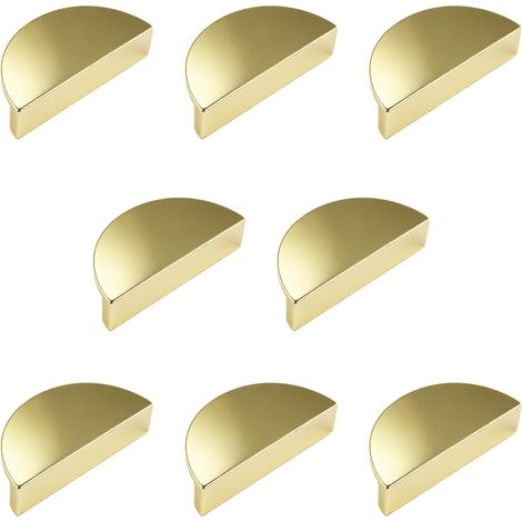 Lot de 8 poignées de tiroir demi-lune en aluminium - Boutons de porte décoratifs demi-cercle doré